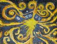 oil painting of an exploding tardis